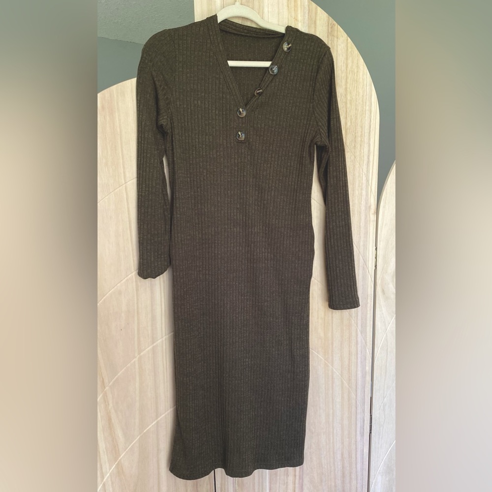 Knit Dress XS Olive Green Heathered Knit Dress